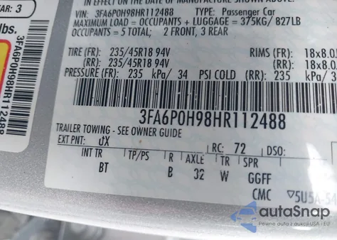 2017 Ford Fusion Se z USA, uszkodzony, nr VIN 3FA6P0H98HR112488